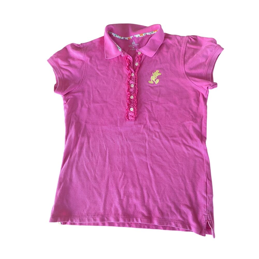 Disney Parks Girls Medium Pink Polo Yellow Mickey-Mouse Great Condition